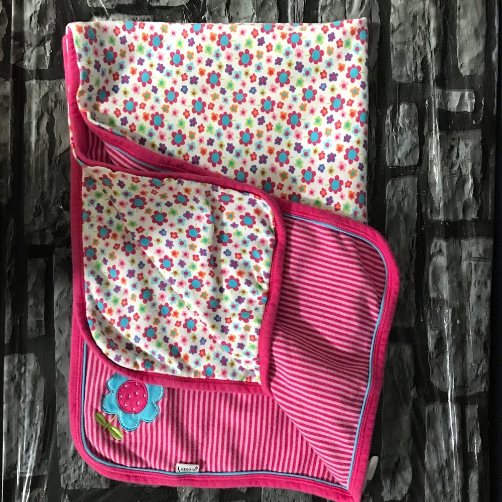 Lamaze pink and blue stripe flower baby blanket